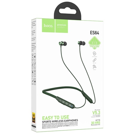 Casti wireless In Ear HOCO ES64 tip neck-mount – Bluetooth 5.3, baterie 200mAh, pentru muzica, verde