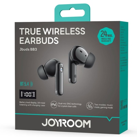 Casti wireless Joyroom JR-BB3 – Bluetooth 5.4, PowerLED, autonomie mare, case 4000 mAh, negru