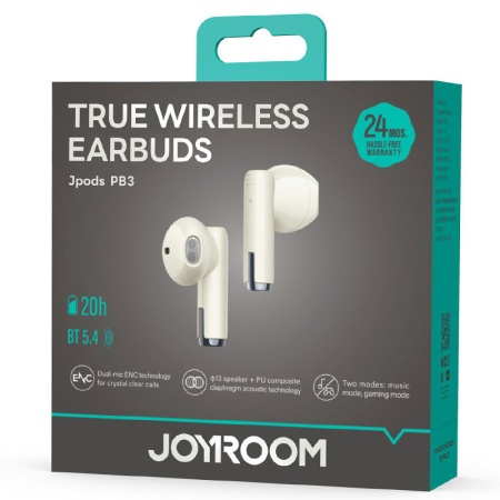 Casti wireless Joyroom JR-PB3 – Bluetooth 5.4, PowerLED, waterproof, autonomie extinsa, bej