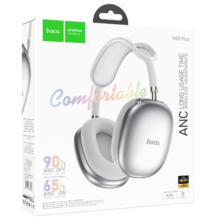 Casti Wireless OverEar HOCO W55 Plus, Bluetooth 5.4, 800mAh, ANC, 90h, SILVER