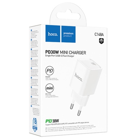 Hoco C148A - Incarcator Retea, USB-C 30W, FastCharge, Alb