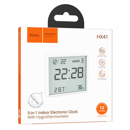 Hoco HX41 – Ceas electronic si statie meteo de interior LCD Crystal, 15s refresh, alb