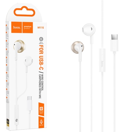 Hoco M115 - Casti cu Fir In-Ear USB-C, 1.2m, Alb