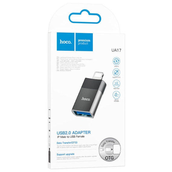 Hoco UA17 - Adaptor OTG Transfer, USB la Lightning, Negru