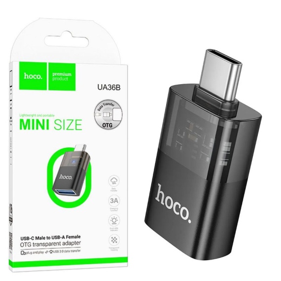 Hoco UA36B - Adaptor USB la Type-C, OTG Transfer/Incarcare, USB la Type-C, Negru