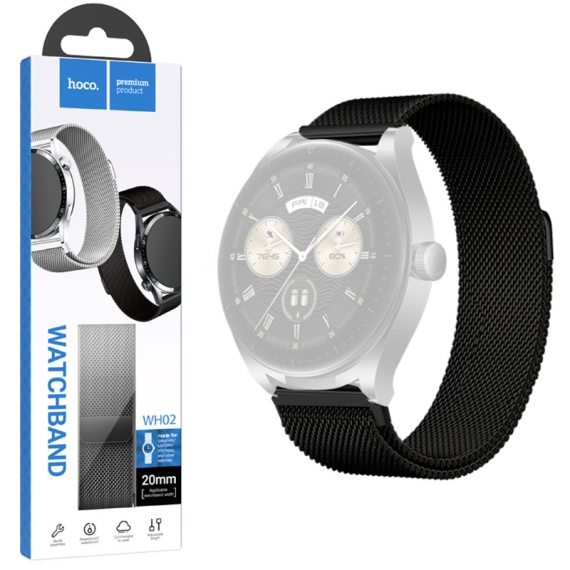 Hoco WH02 - Curea metalica, pentru SmartWatch Universala, conectori 20 mm, Magnet, Stainless, Negru