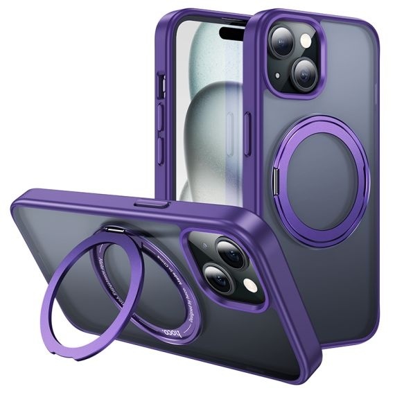 Husa Hoco AS1 - iPhone 15 Plus, MagSafe, Ring Stand, Frosted, Violet
