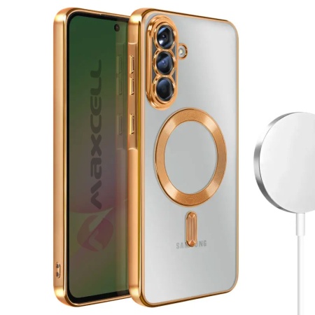 Husa Plating pentru Samsung Galaxy A17, MAXCELL MagCase, TPU Clear, protectie bumper, Auriu