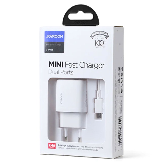 Joyroom L-2A123 - Incarcator Retea + Cablu MicroUSB, 12W, 2.4A, 2xUSB-A, QC 3.0, Alb