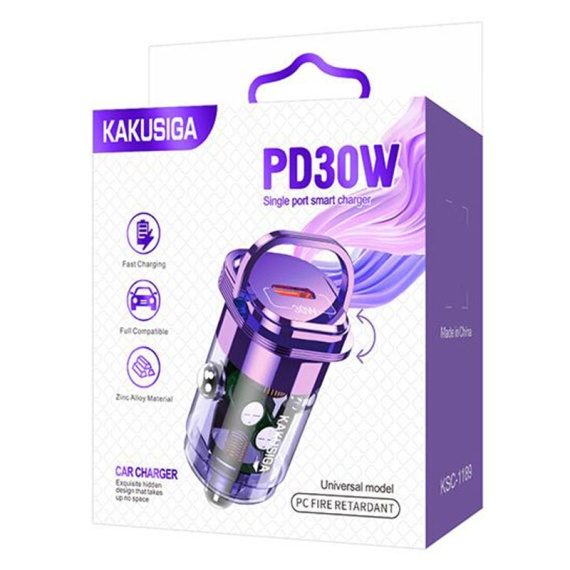 Kaku KSC-1190 - Incarcator Auto + Cablu Type-C, 1m, PD30W, 1xType-C, Violet