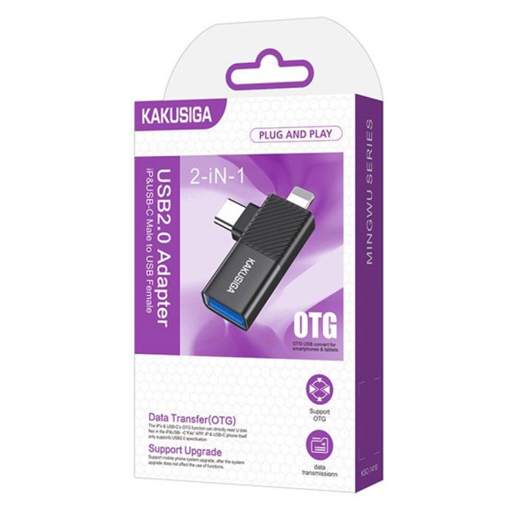 Kaku KSC-1410 - Adaptor OTG Transfer, Lightning / Type-C la USB-A, Negru