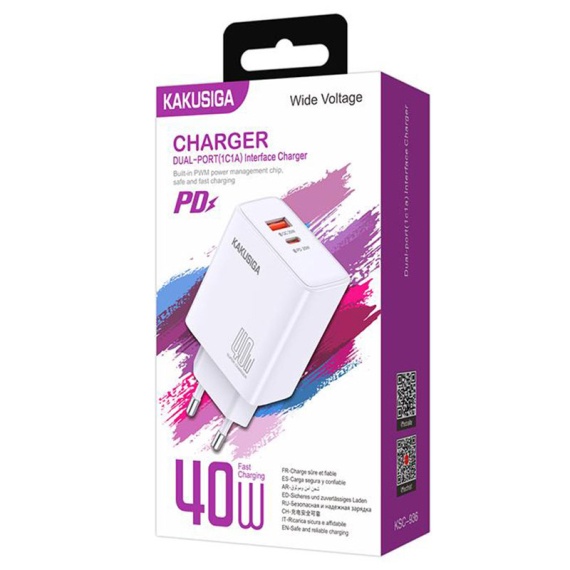 Kaku KSC-936 - Incarcator Retea, 40W, 1xUSB-C, 1xUSB-A, PD, QC 3.0, Alb