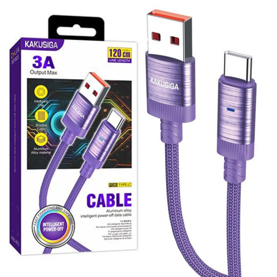 Kaku KSC-972 - Cablu Date si Incarcare, USB la Type-C, 3A, Smart On-Off, Braided, 1m, Violet