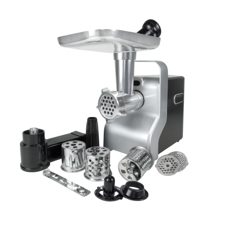 Masina de tocat carne multifunctionala 2100W, Zilan ZLN0126, 3 viteze, accesorii pentru legume si carnati, cutit inox, negru/gri