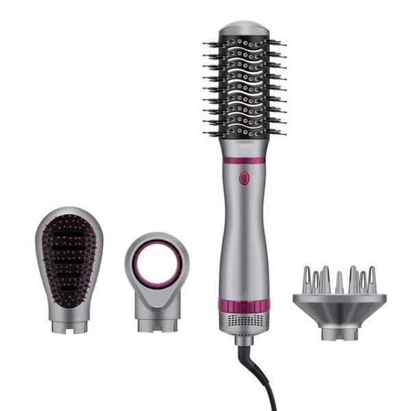 Ondulator de par, Multifunctional 4 in 1, Trei trepte, Pieptene cu aer cald, Gri/roz