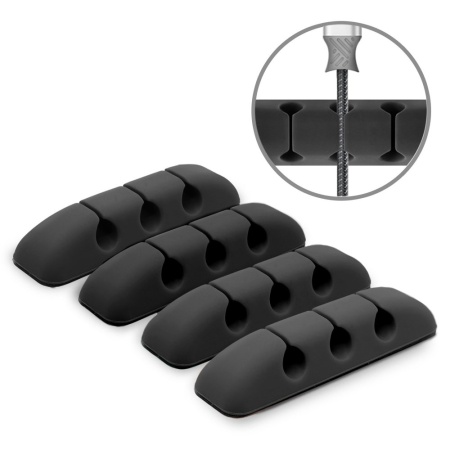 Ringke - Set 4 suporturi cabluri, 3 sloturi fiecare, silicon flexibil, banda autoadeziva, negru