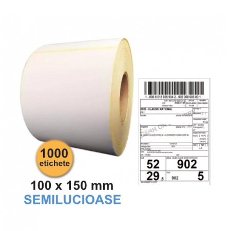 Role etichete autoadezive semilucioase (SGP) 100x150 mm, perfor rupere, 1000 etichete/rola, adeziv permanent, Ambalare CUTIE 6 role