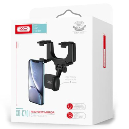 XO C70 – Suport auto cu cleme laterale pentru oglinda retrovizoare MultiAngle cu brat telescopic, negru