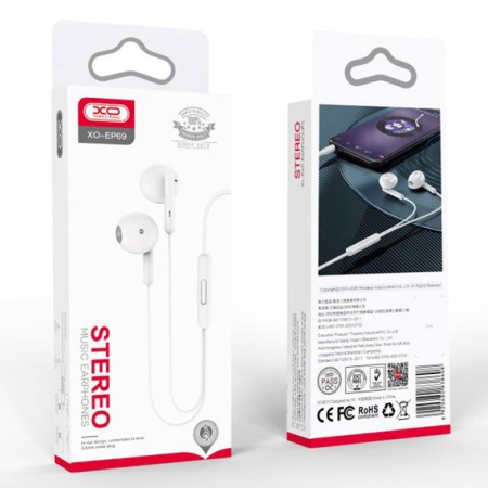 XO EP69 – Casti cu fir In Ear 3.5mm 1.2m, HiFi, microfon & control volum, alb