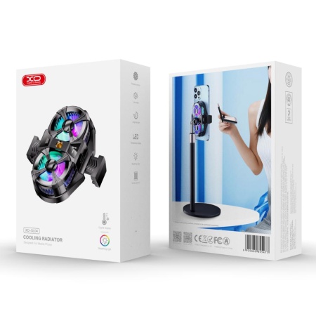 XO SL04 - Cooler telefon Dual cu cleme, Ambient Light, Afisaj Temperatura, USB-C, Negru,