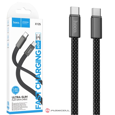 Cablu date si incarcare, Type-C la Type-C, HOCO X125, PD 60W, 3A, flat, FastCharge, 1m, BLISTER, BLACK