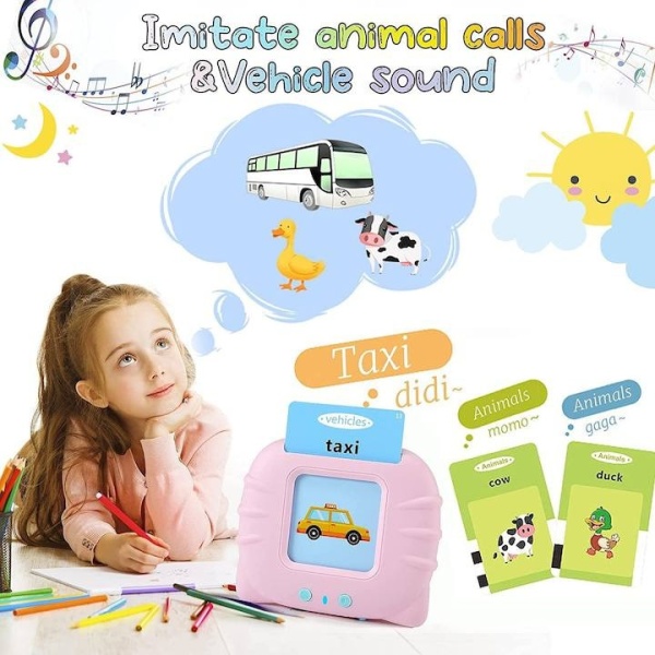 Card early pentru invatare cuvinte in limba engleza, Jucarie educativa pentru copii, Picodino, Roz