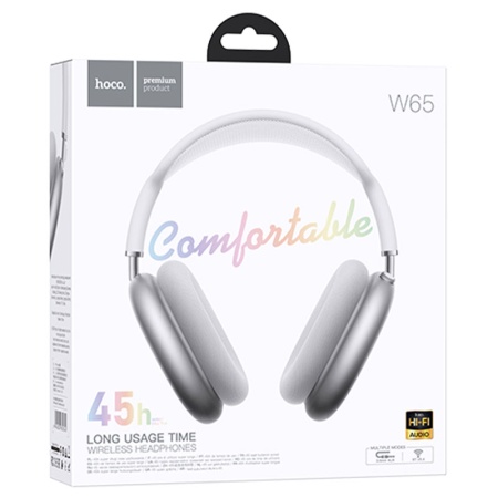 Casti Wireless OverEar HOCO W65, Bluetooth 5.4, 400mAh, 45h, AUX, SILVER