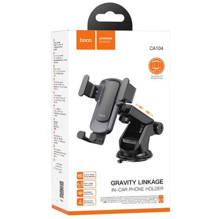 Hoco CA104 – Suport auto cu cleme laterale, montaj bord/parbriz, MultiAngle, AutoGravity, negru