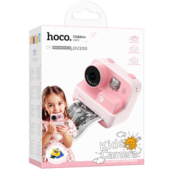 Hoco DV200 - Camera Foto/Video, cu imprimanta, pentru copii, Instant Print, 48MP, baterie incorporata, Multilanguage, Roz