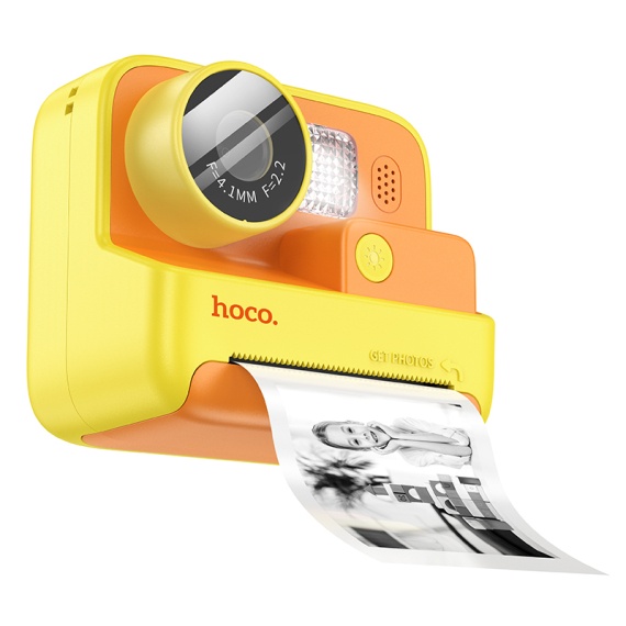 Hoco DV200 - Camera Foto/Video, cu imprimanta, pentru copii, Instant Print, 48MP, baterie incorporata, Multilanguage, Galben