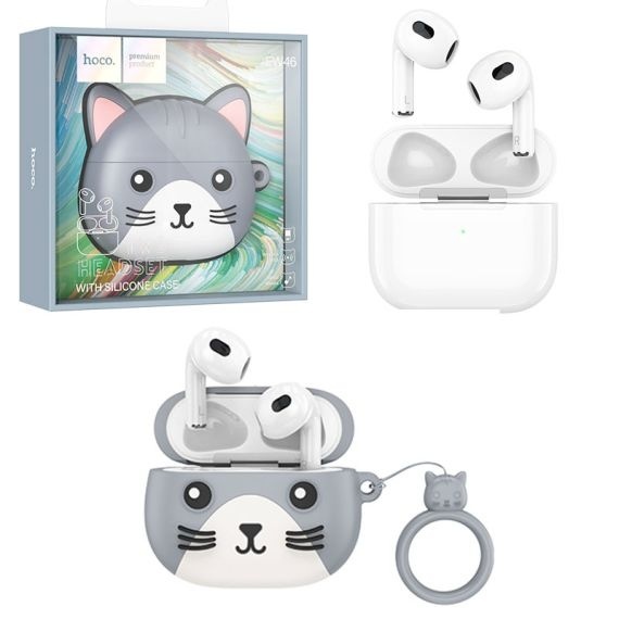 Hoco EW46 - Casti Wireless, Ear Buds, Bluetooth 5.3, Cat Case, 150h StandBy, 300mAh, Gri