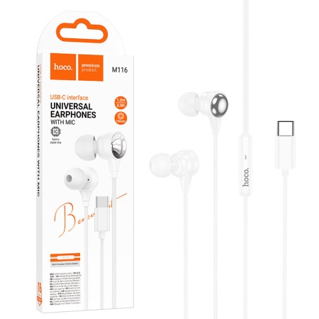 Hoco M116 - Casti cu Fir InEar USB-C, 1.2m, Alb