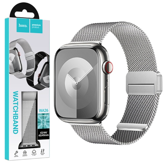 Hoco WA26 - Curea metalica, pentru iWatch, inchidere magnet, Universal Size - 42/44/45/49mm, Double Buckle, Milanese Style, Argintiu