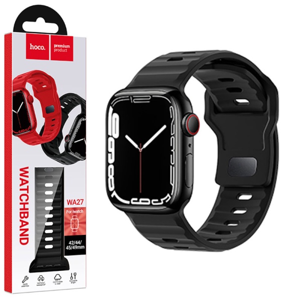 Hoco WA27 - Curea silicon, pentru iWatch, Universal Size 42/44/45/49mm - Flexibile Band, Stepped, Negru