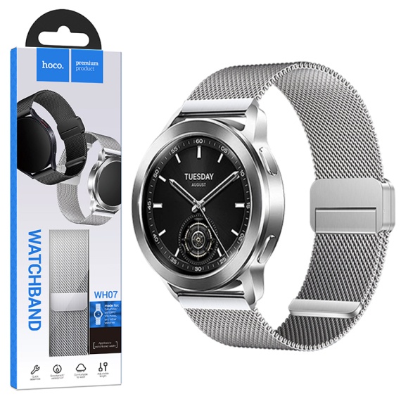 Hoco WH07 - Curea metalica, 20 mm, pentru SmartWatch Universala, Magnet, Stainless, Argintiu