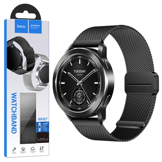 Hoco WH07 - Curea metalica, 20 mm, pentru SmartWatch Universala, Magnet, Stainless, Negru