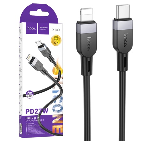 Hoco X109 - Cablu Date si Incarcare Type-C la Lightning PD27W QC3.0 2m Negru