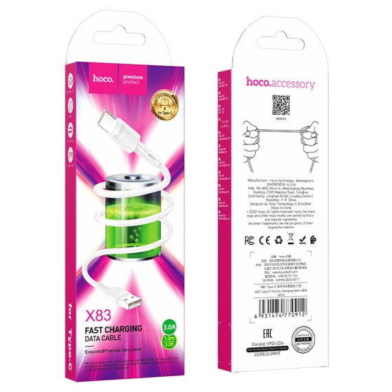 Hoco X83 - Cablu Date si Incarcare, USB la Type-C, 18W, 2.4A, 1m, Alb
