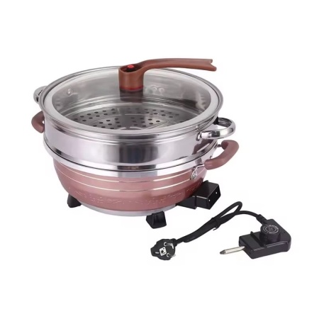 Hoffmans HM3031 – Oala electrica multifunctionala 1500W, 32cm, 5 trepte, antiaderenta, roz-argintiu