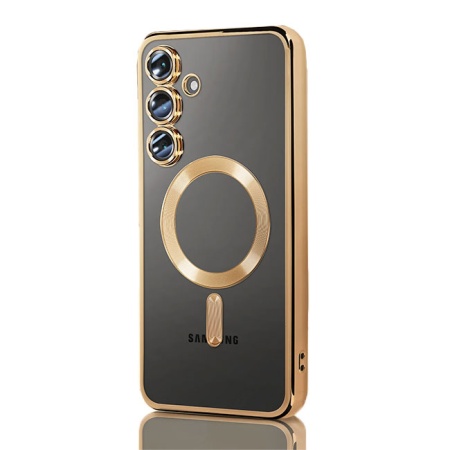 Husa Maxcell pentru SAMSUNG Galaxy A56 – Plating MagCase, TPU Clear, rama aurie