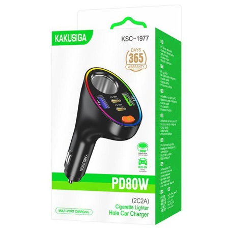 Incarcator auto KAKUSIGA KSC-1977, 80W PD, 2xUSB-C + 2xUSB, FastCharge, BLISTER, BLACK