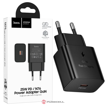 Incarcator retea HOCO N76, GaN, PD 25W, 1x USB-C, adaptive, FastCharger, BLISTER, BLACK