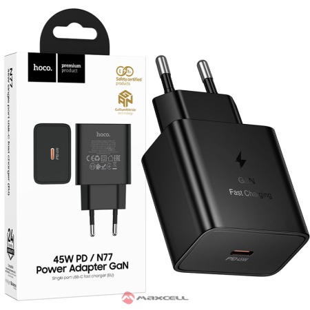 Incarcator retea HOCO N77, GaN, PD 45W, 1x USB, QC 3.0, adaptive, FastCharger, BLISTER, BLACK