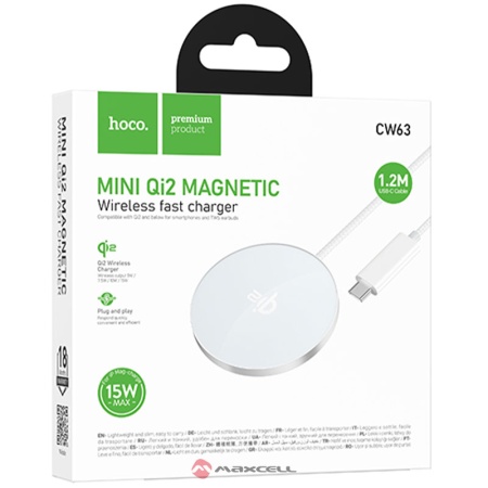 Incarcator wireless HOCO CW63, Qi2, 15W, USB-C, magnetic, compact size, BLACK
