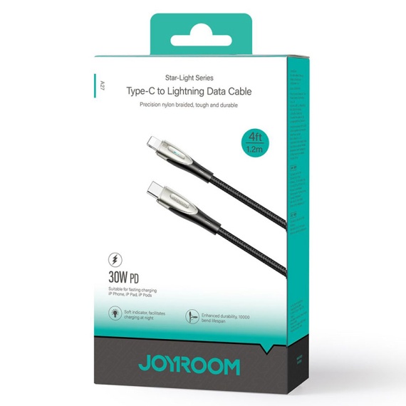 Joyroom A27-CL3 - Cablu Date si Incarcare, Type-C la Lightning, PD30W, QC3.0, 3A, LED, 1.2m, Negru