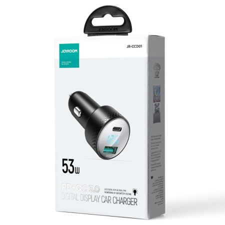Joyroom JR-CCD01 - Incarcator Auto PD53W, 1xUSB-C, 1xUSB, FastCharge, Negru