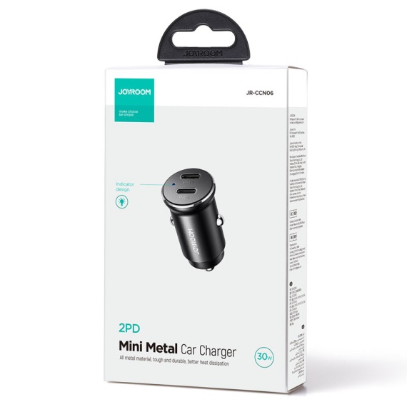 Joyroom JR-CCN06 - Incarcator Auto, Mini, 30W, 2xUSB-C, PD, Metall, Negru