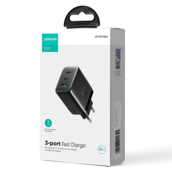 Joyroom JR-TCF10 - Incarcator Retea, 32W, 2xUSB-C, 1xUSB-A, PD, QC 3.0, Negru