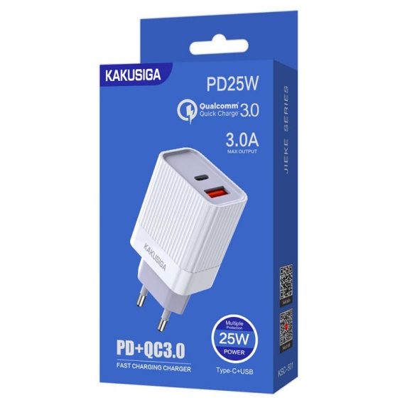 Kaku KSC-501 - Incarcator Retea, 20W, 1xUSB-C, 1xUSB-A, PD, QC 3.0, Alb