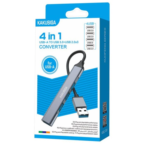 Kaku KSC-751 - Hub USB, Multiport, USB 3.0 (M) - la USB 3.0, 3 x USB 2.0, 4 in 1, Gri